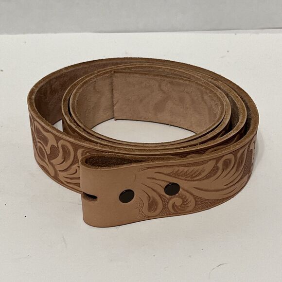 Gorgeous Hand Tooled Leather Buckle Belt Floral Design Snap Closure 48” EUC - Picture 3 of 3
